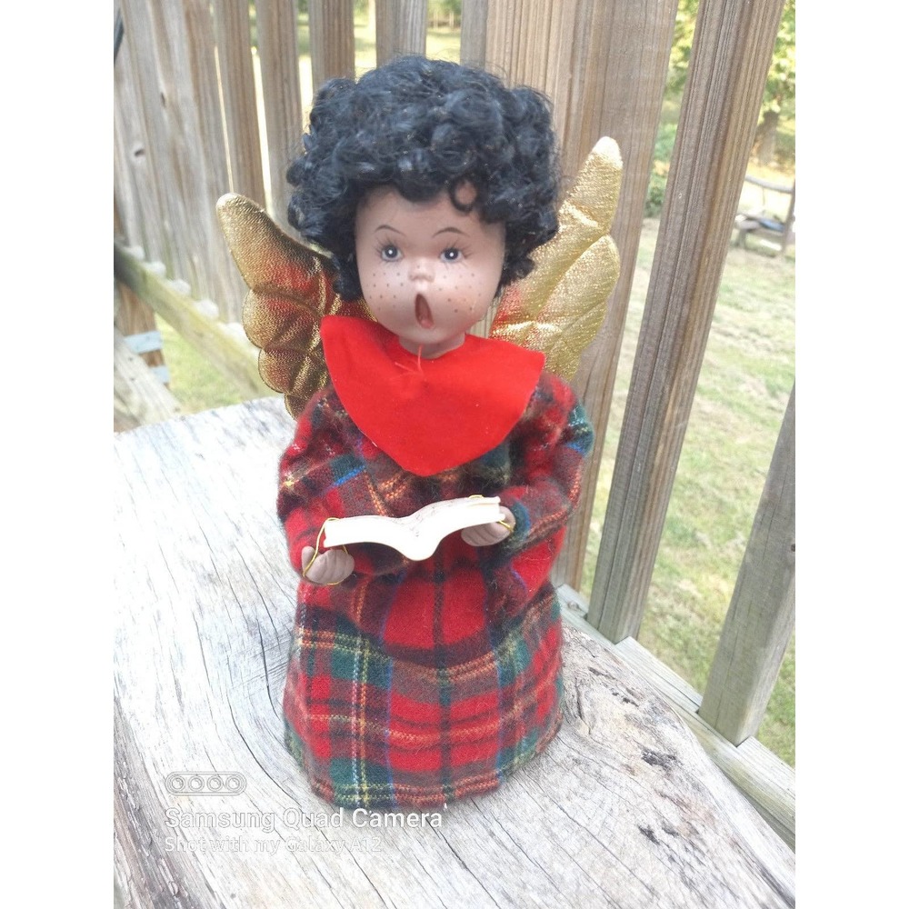 African American Black Christmas Angel Vintage RED Plaid Flannel Gown Holidays